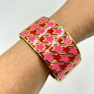 Kate Spade “Every Dog Has Its Day” Pink, Red, Gold Tone Herringbone Bracelet